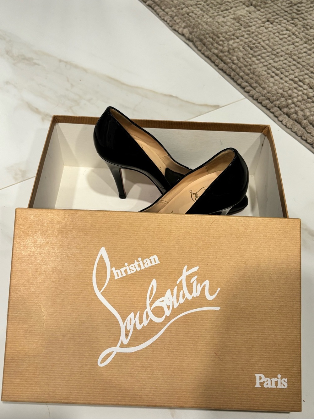 Christian Louboutin Black Patent Leather Mid-Heel Pumps